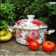 large enamel cookware with wooden knob